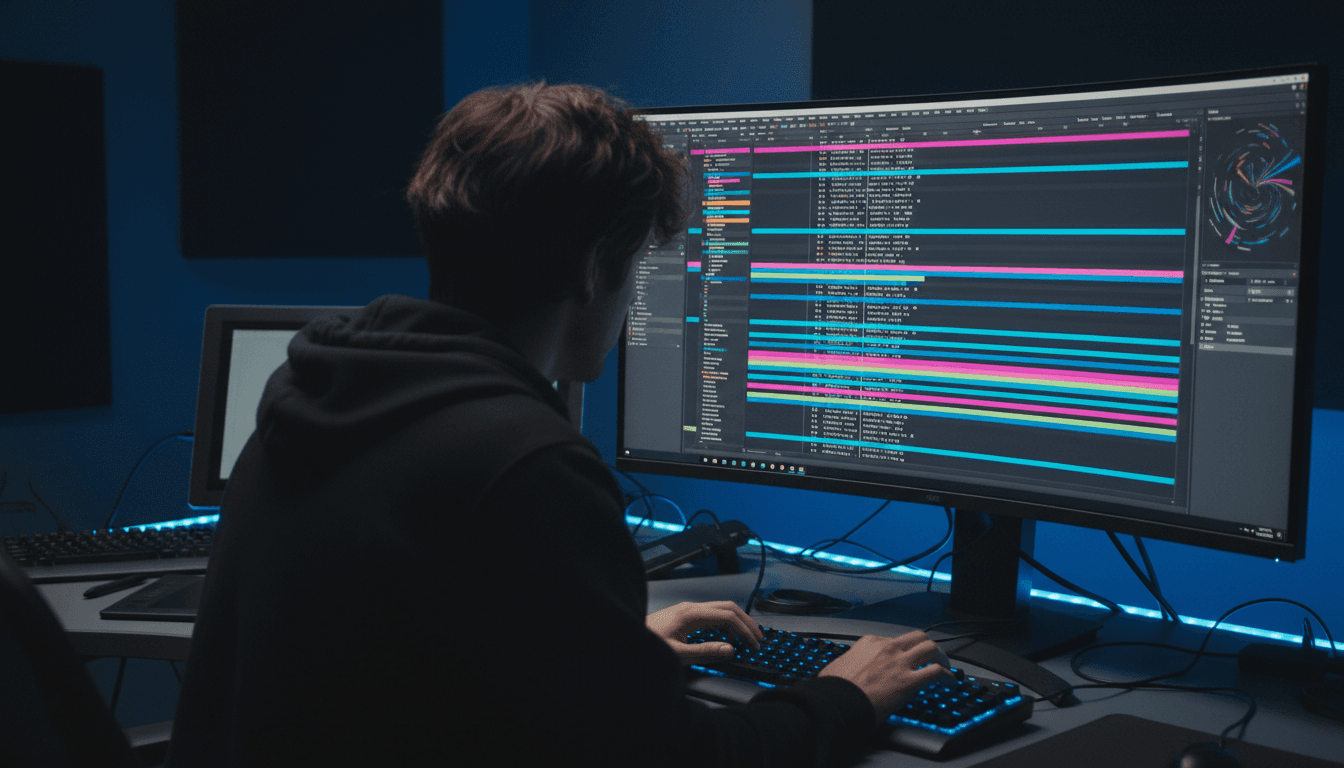 Designer de motion graphics trabalhando em animação em um monitor